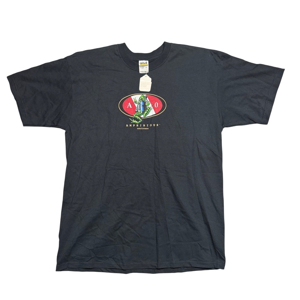 Vintage Amphibious Outfitters Scuba Frog Eagle T-Shirt Black Mens Large Y2K NEW